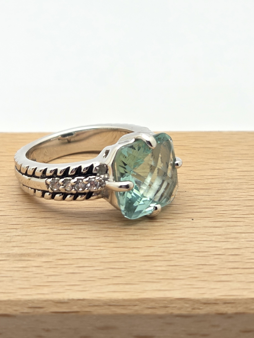 Lia Sophia Seafoam Green Cushion Cut Statement Ring – Size 7